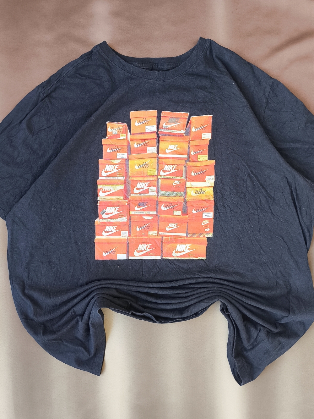 Nike Shoe box Fade Black Graphic T-Shirt with Orange Box Print Size XXL